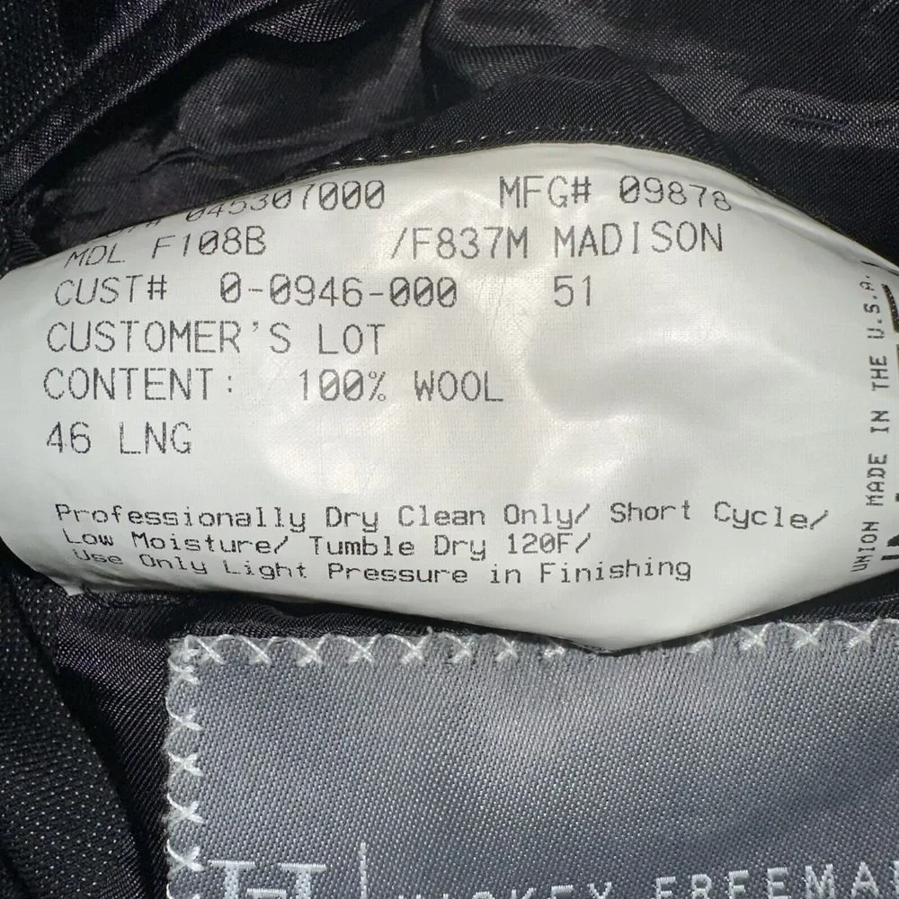 Hickey Freeman Madison‎ Black Birdseye/Microdot Wool Suit 46L W37